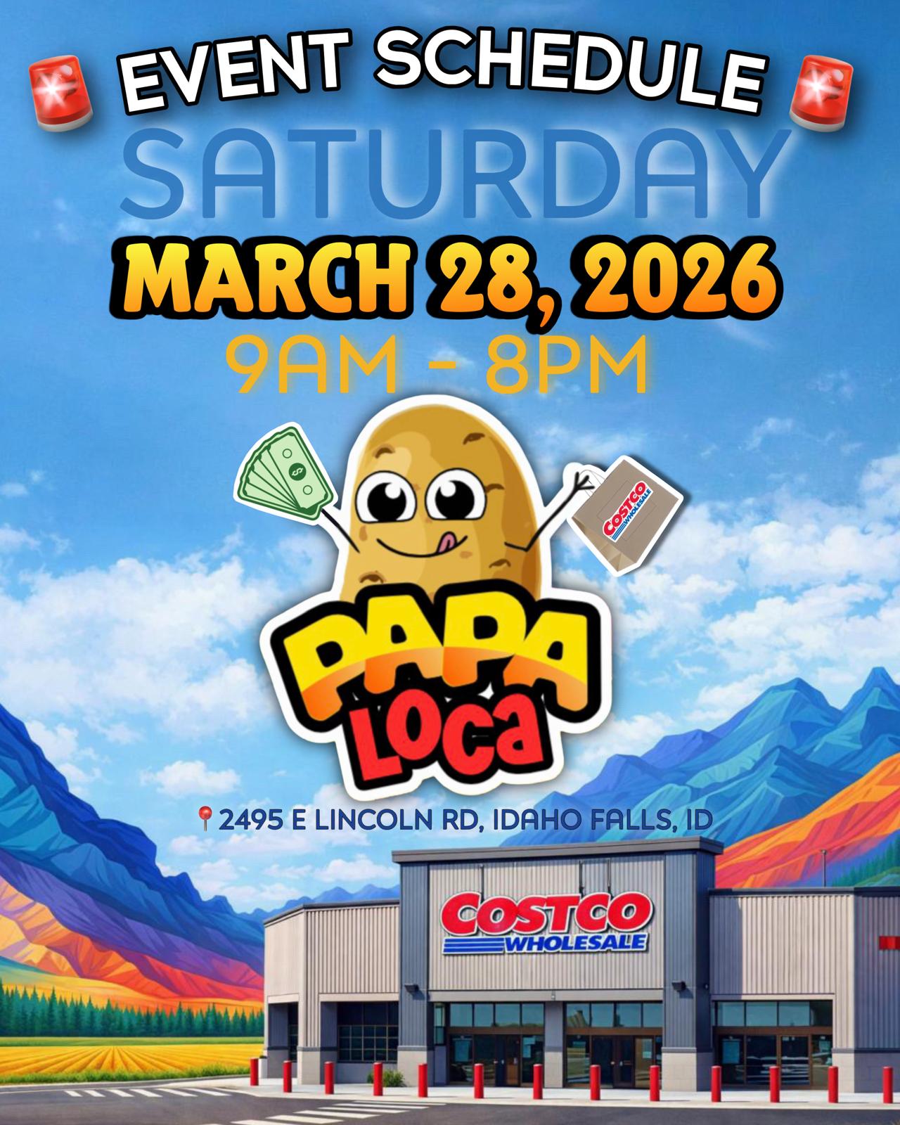 Papa Loca event flyer — Costco, Idaho Falls