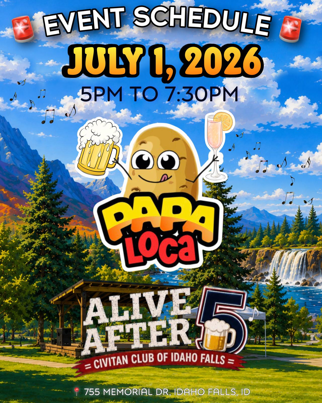 Papa Loca event flyer — Alive After 5, Idaho Falls